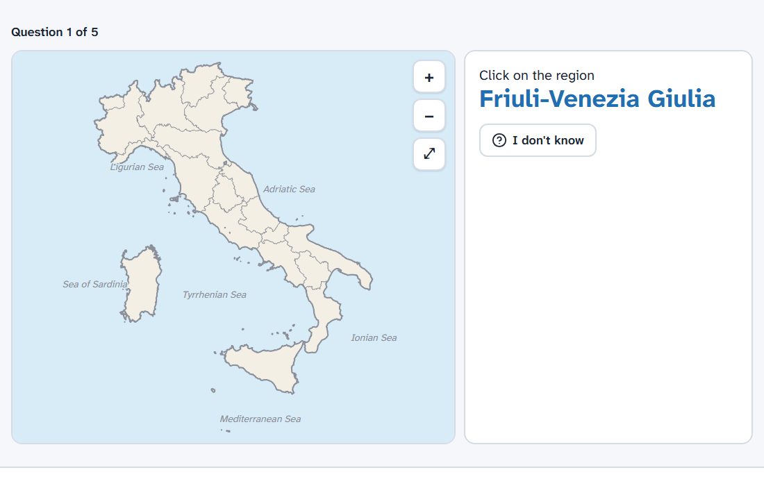 A quiz question: click on the region Friuli-Venezia Giulia